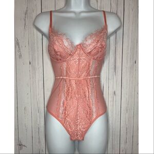 RSLOVE Women’s Size Small Pink Lace Teddy Lingerie Bodysuit